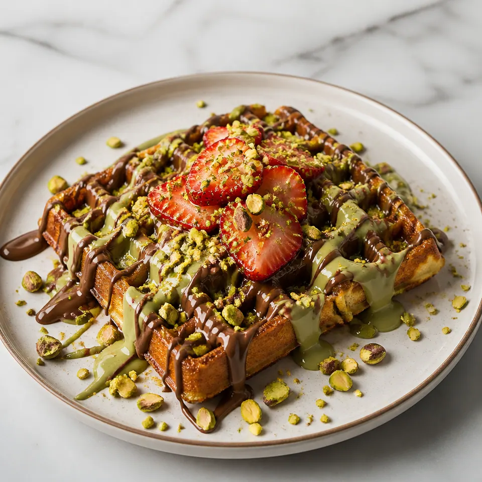 Pistachio Passion, Waffles in Cheadle at Crema Dolce