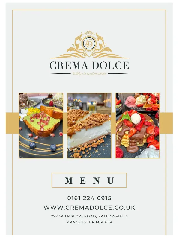 Crema Dolce printed menu cover
